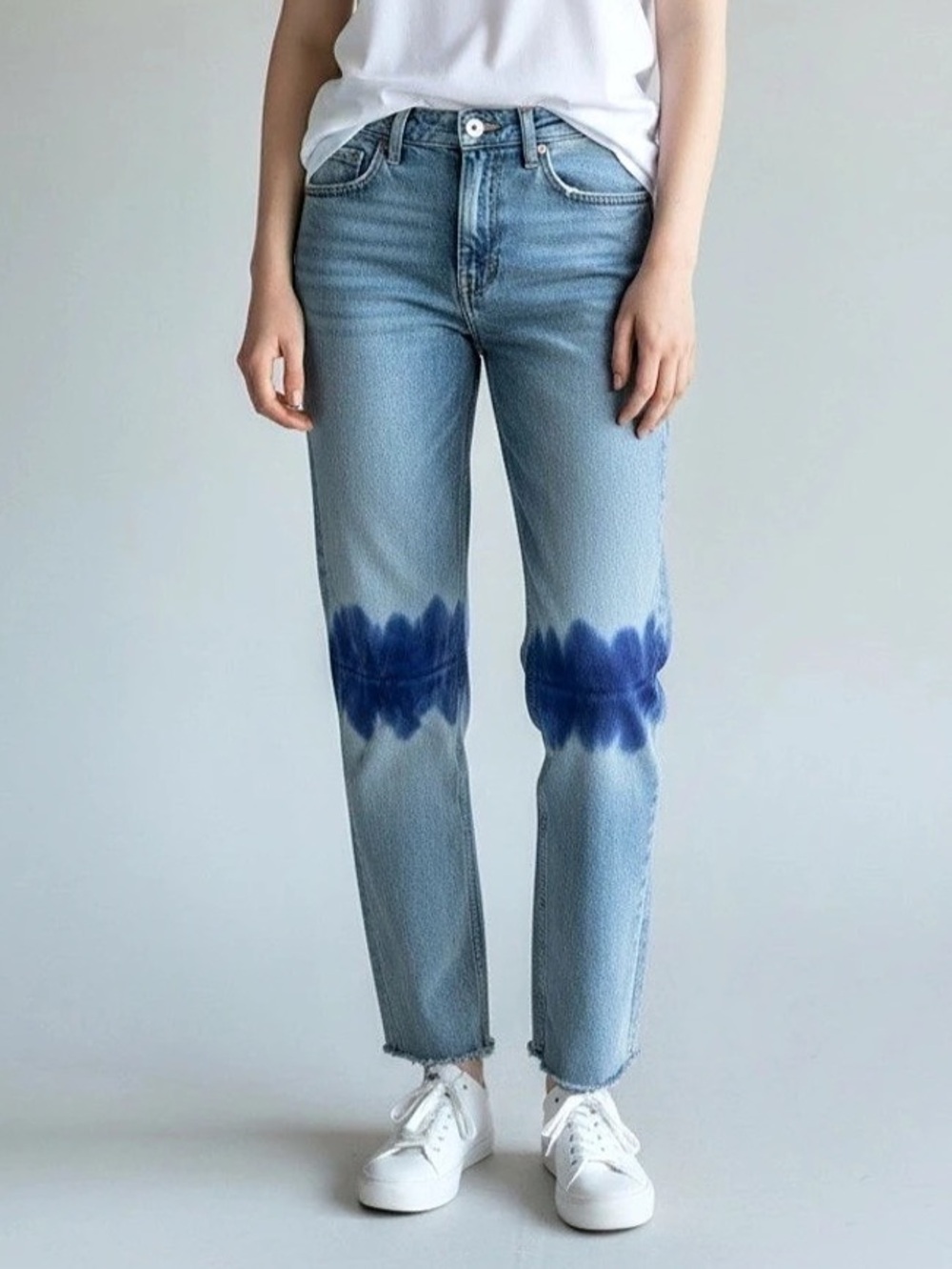 Polo Ralph Lauren Womens Straight Jeans Size 30R Light Wash Blue Tie-Dye Denim